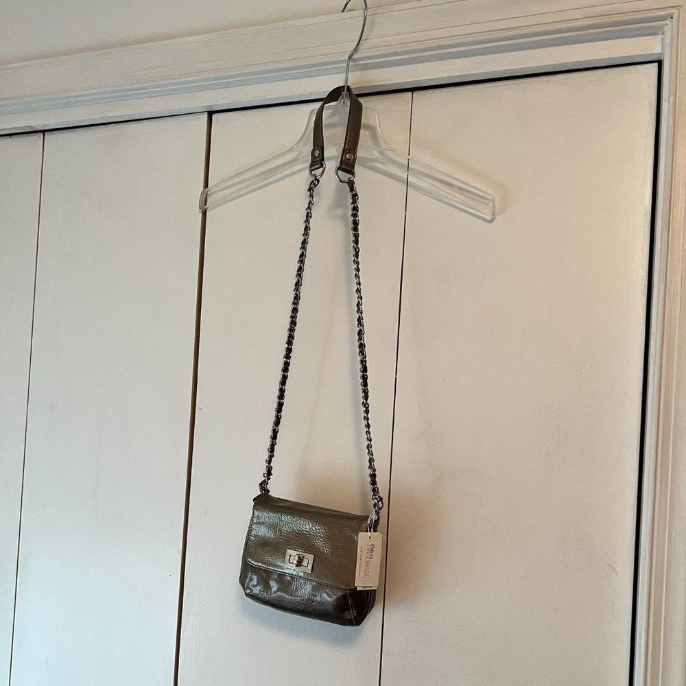 New - New York & Company Patent Gold/Bronze Crossbody with Chain Strap